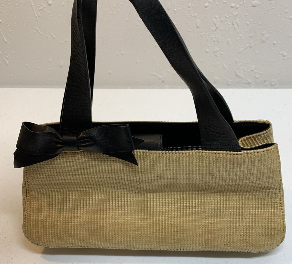 Vintage Preston York Medium Straw and Leather Barrel Purse Handbag